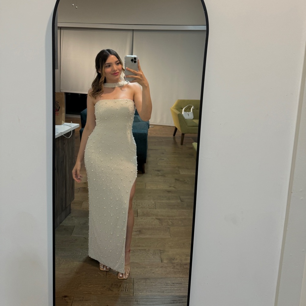 Embellished Bandeau Maxi Dress in Ivory
